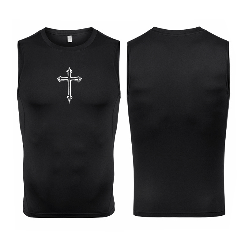 Crossfit Vest - قميص ضغط بلا أكمام مطبوع متقاطع
